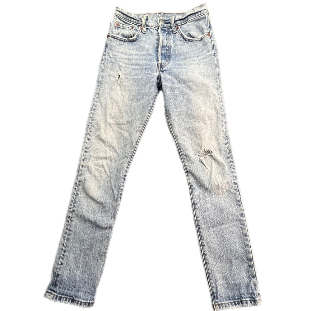Levi Strauss 501 S Jeans Mens Light Wash Distressed Straight Leg Denim W25 L26.5